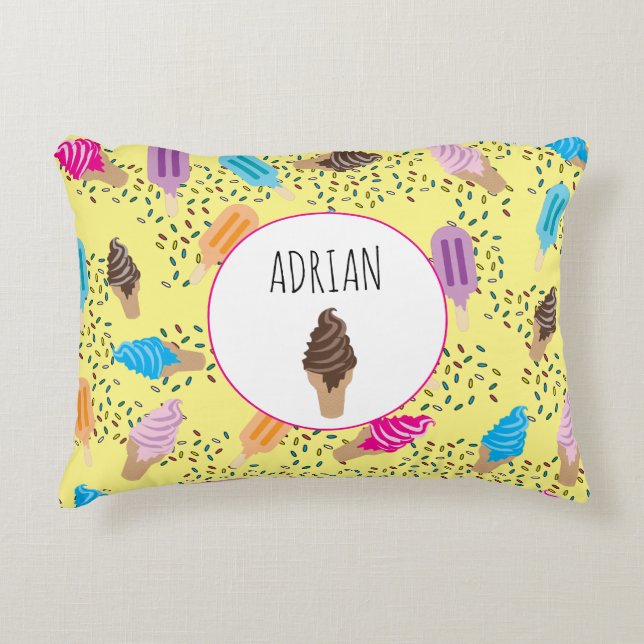 Colorful Summer Ice Cream Ice Pops Pattern Accent Pillow (Front)
