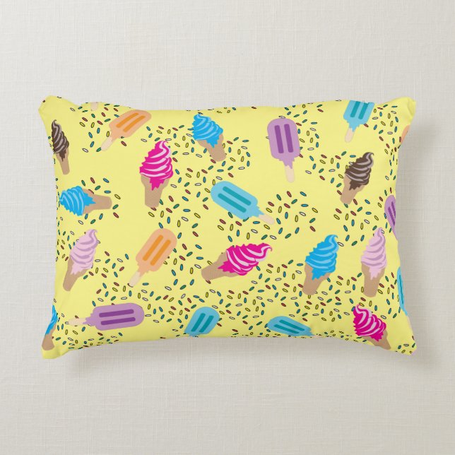 Colorful Summer Ice Cream Ice Pops Pattern Accent Pillow (Front)