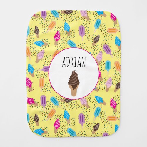 Colorful Summer Ice Cream Ice Pops Pattern Baby Burp Cloth