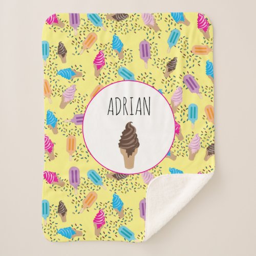 Colorful Summer Ice Cream Ice Pops Pattern Sherpa Blanket