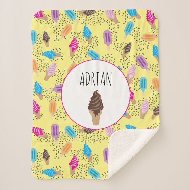 Colorful Summer Ice Cream Ice Pops Pattern Sherpa Blanket (Front)