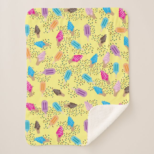Colorful Summer Ice Cream Ice Pops Pattern Sherpa Blanket (Front)