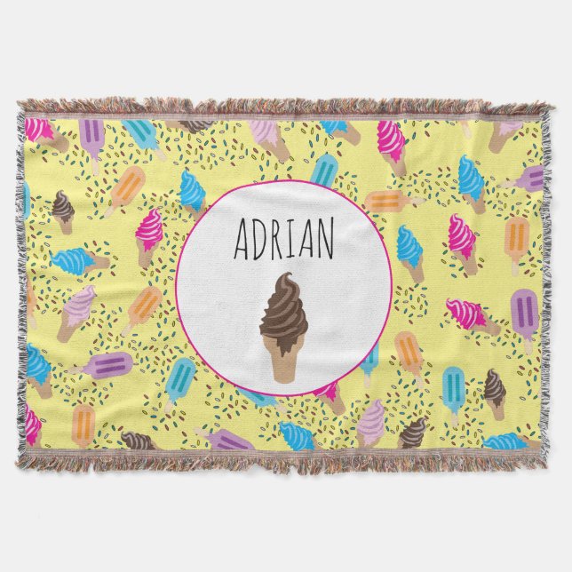 Colorful Summer Ice Cream Ice Pops Pattern Throw Blanket (Front)