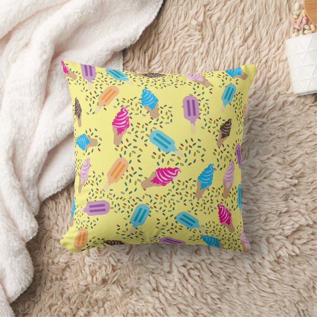 Colorful Summer Ice Cream Ice Pops Pattern Throw Pillow (Blanket)