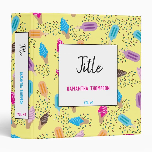 Colorful Summer Ice Cream Pattern 3 Ring Binder (Front/Spine)