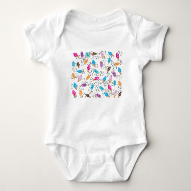Colorful Summer Ice Cream Pattern Baby Bodysuit (Front)