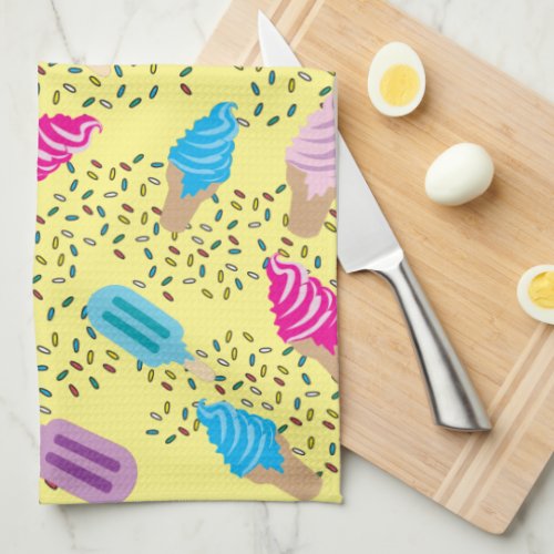 Colorful Summer Ice Cream Pattern Kitchen Towel