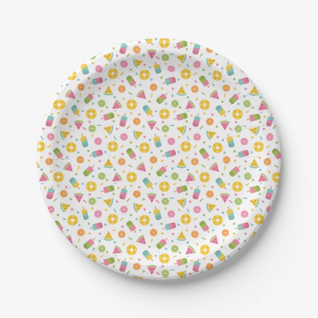 Colorful summer ice-cream pattern paper plates (Front)