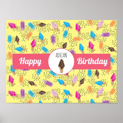 Colorful Summer Ice Cream Pattern Poster