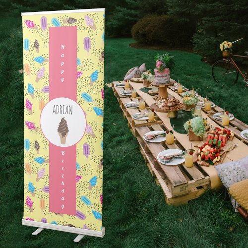 Colorful Summer Ice Cream Pattern Retractable Banner