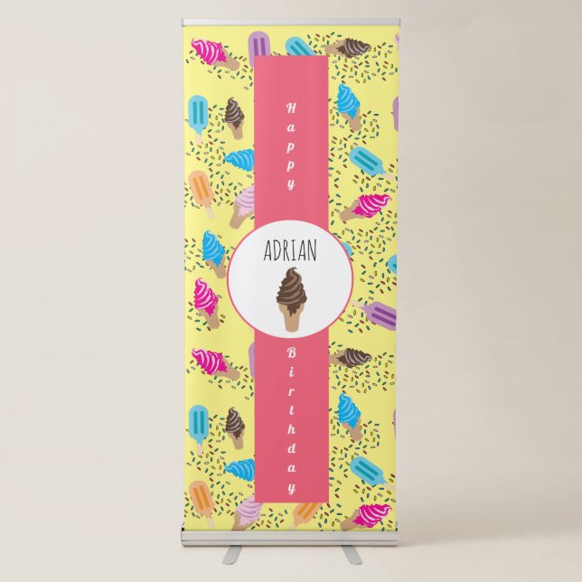 Colorful Summer Ice Cream Pattern Retractable Banner (Front)