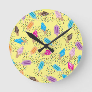 Colorful Summer Ice Cream Pattern Round Clock