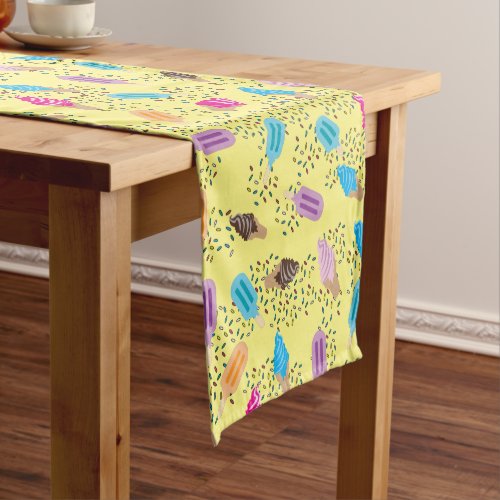 Colorful Summer Ice Cream Pattern Short Table Runner