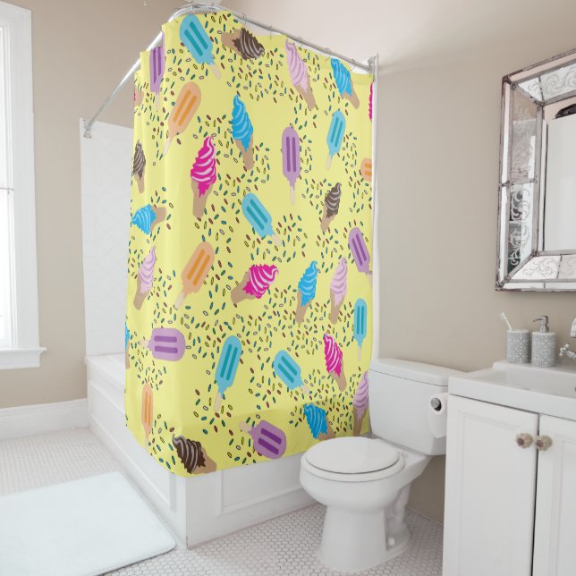 Colorful Summer Ice Cream Pattern Shower Curtain (In Situ)