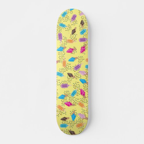 Colorful Summer Ice Cream Pattern Skateboard