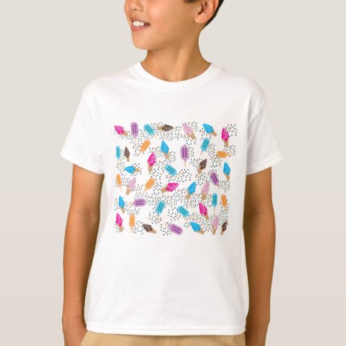 Colorful Summer Ice Cream Pattern T_Shirt