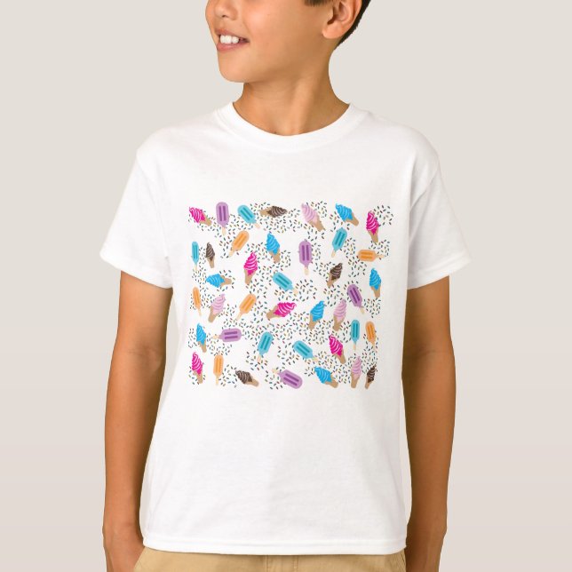 Colorful Summer Ice Cream Pattern T-Shirt (Front)