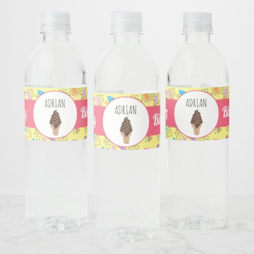 Colorful Summer Ice Cream Pattern Water Bottle Label