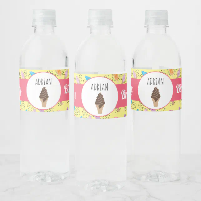 Colorful Summer Ice Cream Pattern Water Bottle Label | Zazzle