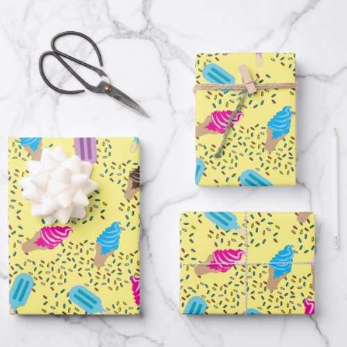 Colorful Summer Ice Cream Pattern Wrapping Paper Sheets