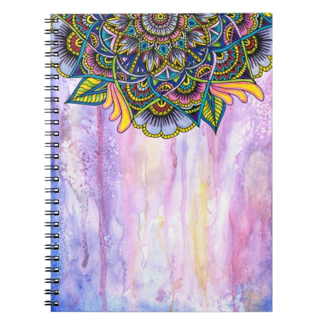Colorful Summer Mandala w/ Watercolor Backdrop Notebook (Front)