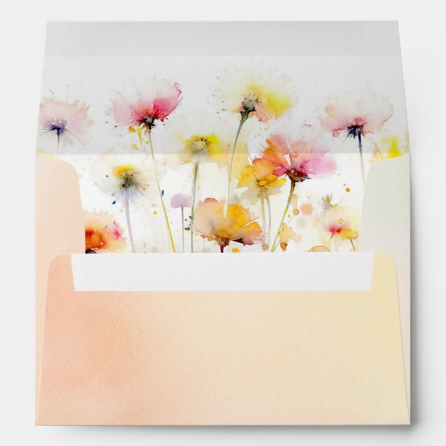 Colorful Summer Meadow Wildflowers Boho Wedding Envelope (Back (Bottom))