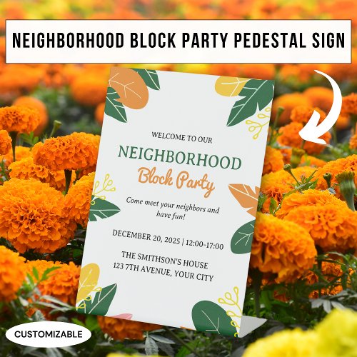 Colorful Summer Neighborhood Block Party Pedestal Sign