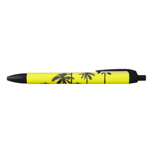 Colorful Summer Neon Yellow  Tropical Palm Trees Black Ink Pen