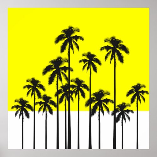 Colorful Summer Neon Yellow  Tropical Palm Trees Poster