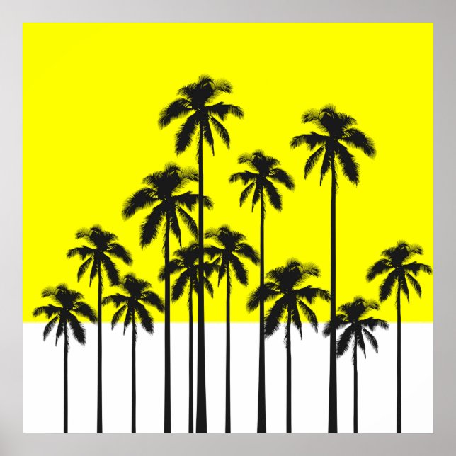 Colorful Summer Neon Yellow & Tropical Palm Trees Poster (Front)