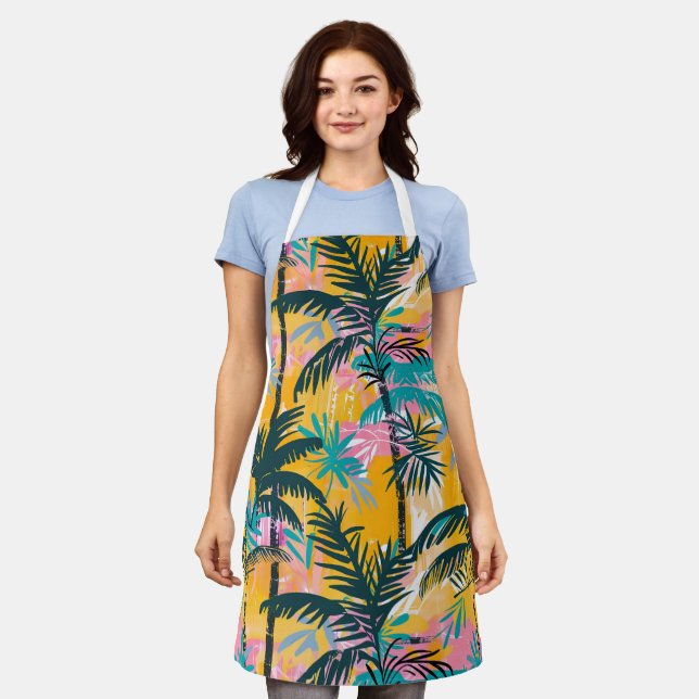 Colorful Summer Palm Tree Pattern Apron (Worn)