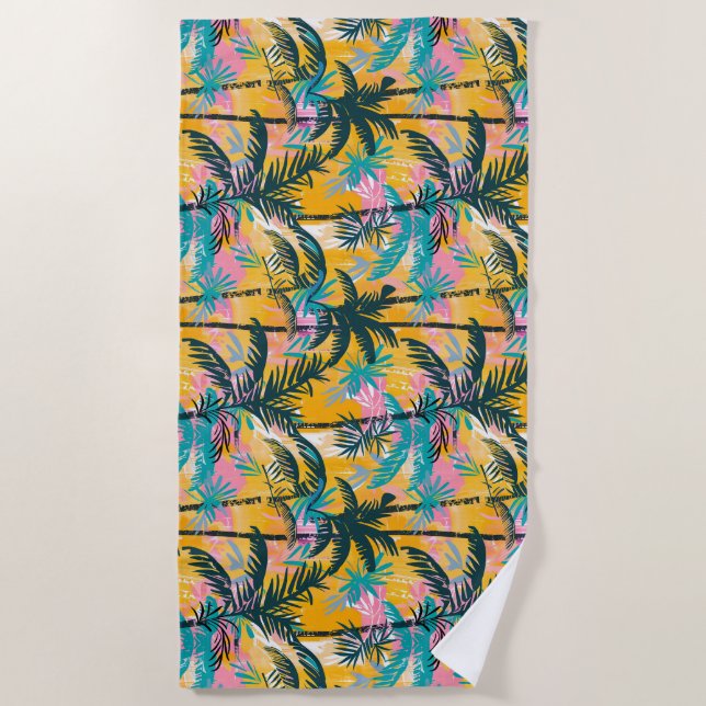 Colorful Summer Palm Tree Pattern Beach Towel (Front)