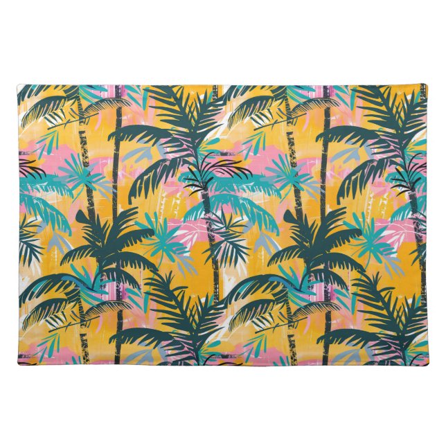 Colorful Summer Palm Tree Pattern Cloth Placemat (Front)