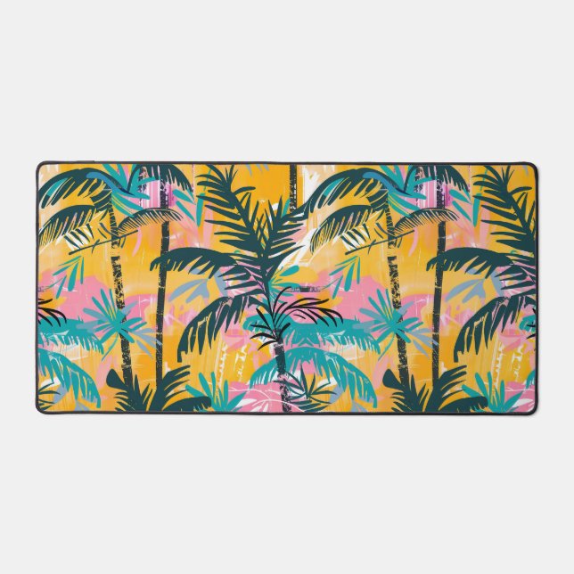 Colorful Summer Palm Tree Pattern Desk Mat (Front)