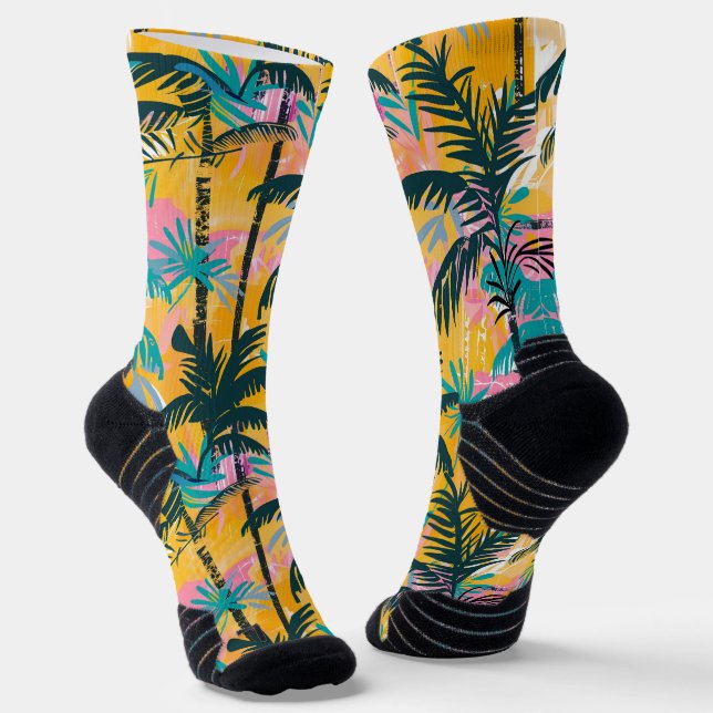 Colorful Summer Palm Tree Pattern Socks (Angled)