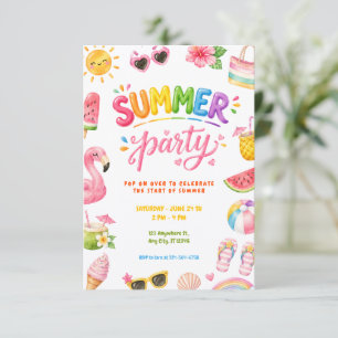 Colorful Summer Party Pool & Beach Celebration Invitation