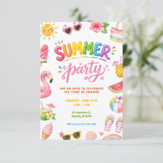 Colorful Summer Party Pool & Beach Celebration Invitation