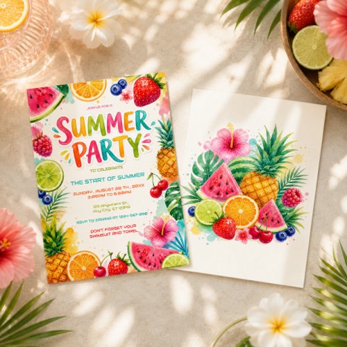 Colorful Summer Party Tropical Fruit Fun Invitation