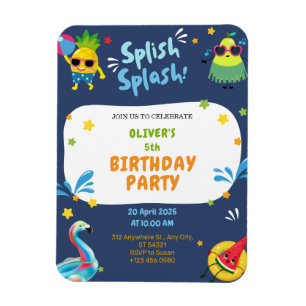 Colorful Summer Pool Birthday Party Invitation Magnet