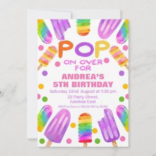 Colorful Summer Pop Popsicle Birthday Invitation