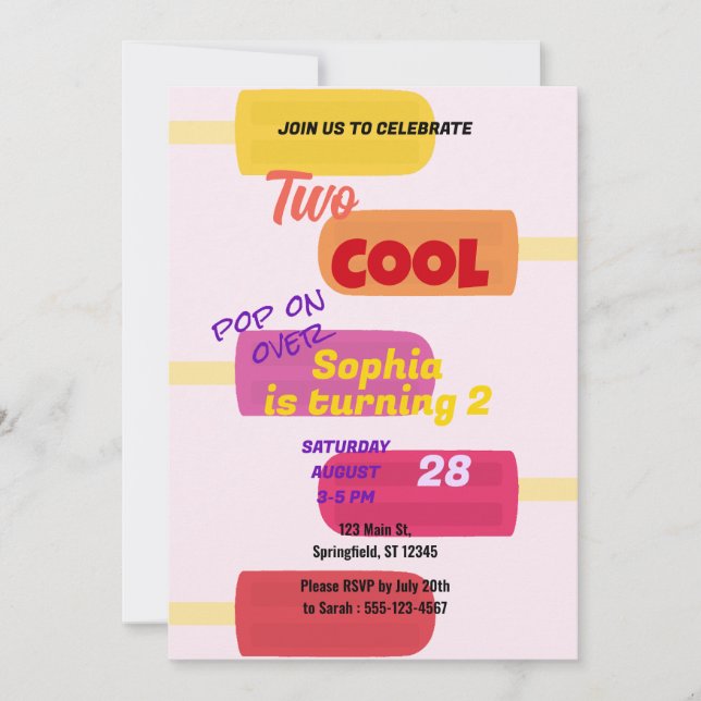 Colorful Summer Popsicle Birthday Invitation (Front)