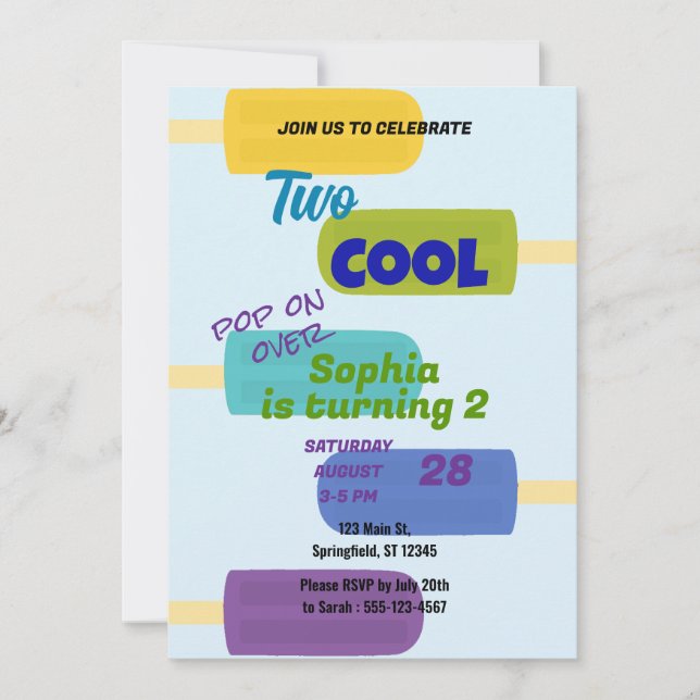 Colorful Summer Popsicle Birthday Invitation (Front)