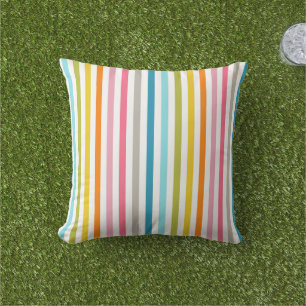 Colorful Summer Rainbow Stripes Outdoor Pillow
