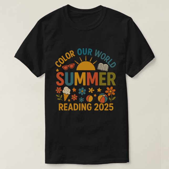 Colorful Summer Reading 2025 Fun T-Shirt (Design Front)