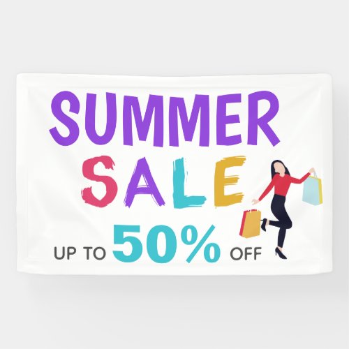 Colorful Summer Sale Shopping Lady Banner