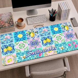 Colorful Summer Sicilian Turquoise Azulejo Amalfi Desk Mat