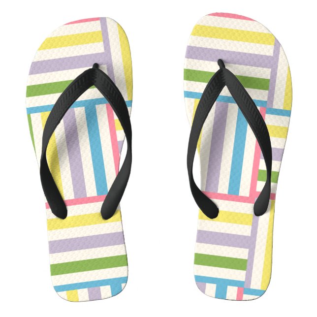 Colorful summer striped blocks pattern flip flops (Footbed)