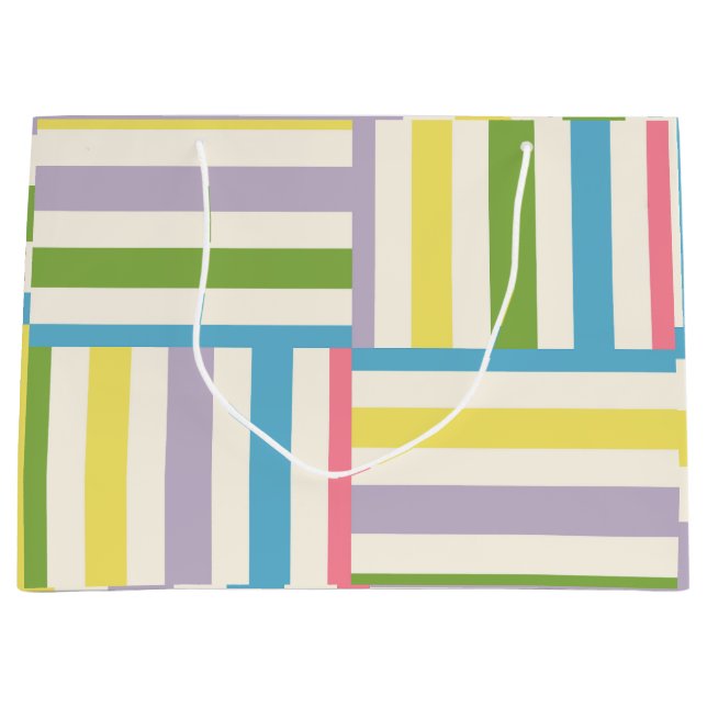 Colorful summer striped blocks pattern large gift bag (Front)