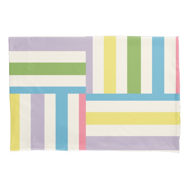 Colorful summer striped blocks pattern pillow case (Front)