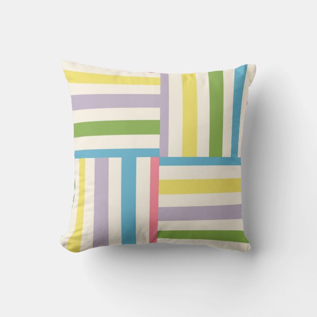 Colorful summer striped blocks pattern throw pillow (Front)
